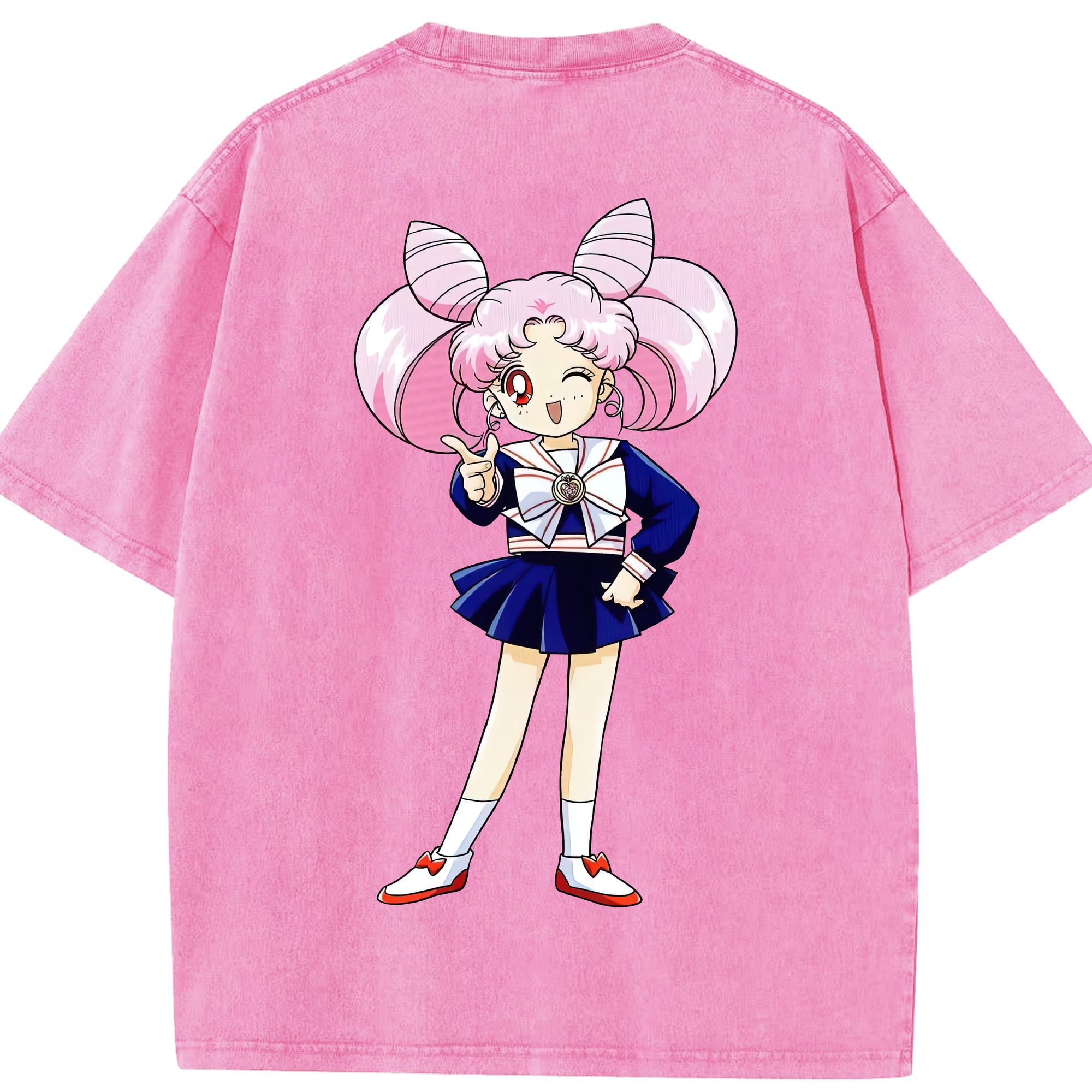 （画像用） 美少女戦士セーラームーン ちびうさ Sailor Moon Chibiusa Tsukino Usagi Small Lady Serenity 綿100% ヴィンテージ風 半袖Tシャツ（背面プリント）